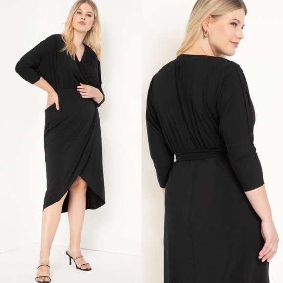 Eloquii Dresses & Skirts - Eloquii Sharp Shoulder Black Wrap Dress Size 18/20